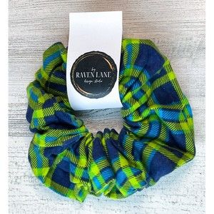 Blue & Green Flannel Scrunchie | Big Scrunchies Fashion Hair Ties Large Volume